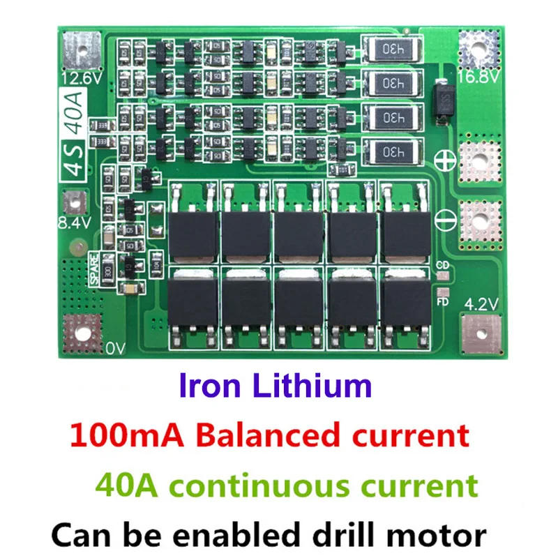 4S 40A Iron lithium battery Charger Protection Board 12.8V 14.4V Lipo Cell Module with Balance PCB BMS For Drill Motor
4S 40A Iron lithium battery Charger Protection Board 12.8V 14.4V Lipo Cell Module with Balance PCB BMS For Drill Motor