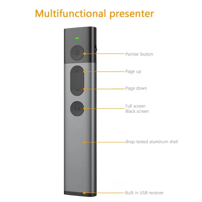 2.4GHz PPT Remote Control with Green Laser Pointer Black Laser Flip Pen USB Wireless Presenter for Powerpoint Presentation
2.4GHz PPT Remote Control with Green Laser Pointer Black Laser Flip Pen USB Wireless Presenter for Powerpoint Presentation