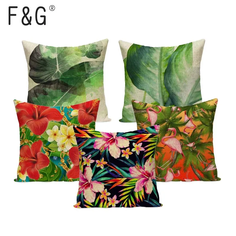Fashion Tropical Green Pink Leaf Flamingo Flowers Star Wings Decorative Sofa Cushion Home Pillows | Дом и сад