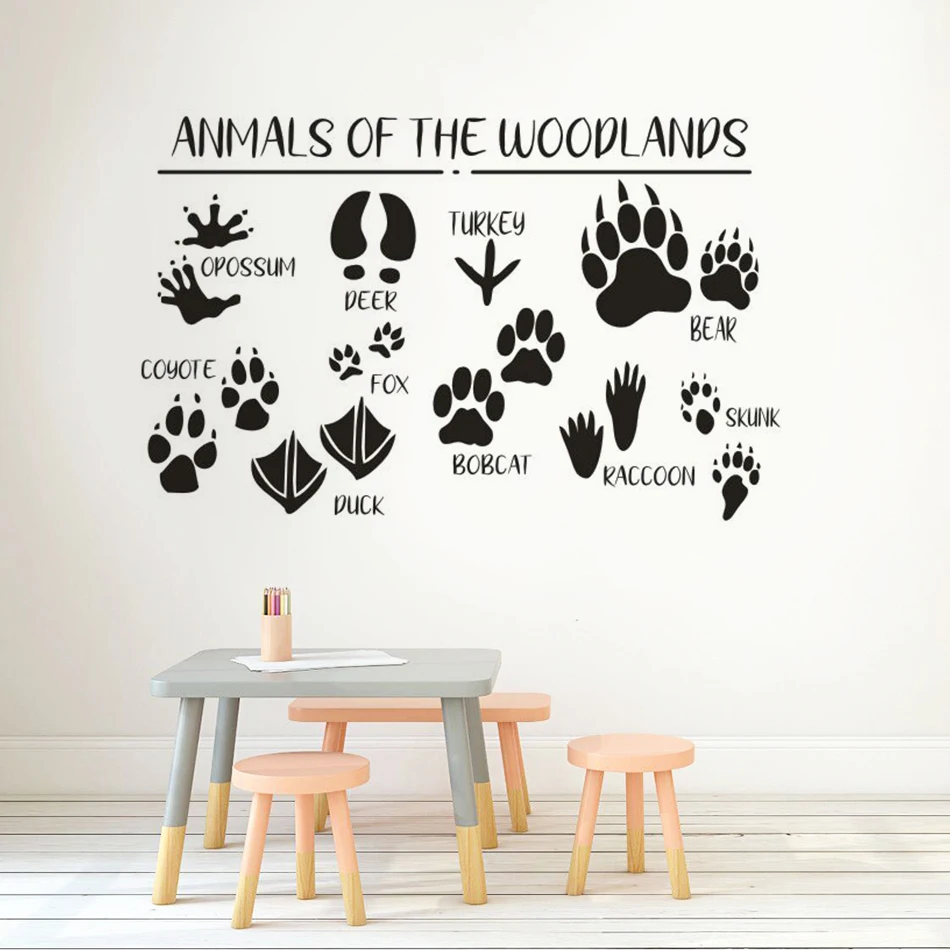 Animals Of The Woodlands Wall Decal Kids Room Forest Theme Décor Various Animal Paws Print Wall Stickers Nature Vinyl Art AZ867
Animals Of The Woodlands Wall Decal Kids Room Forest Theme Décor Various Animal Paws Print Wall Stickers Nature Vinyl Art AZ867