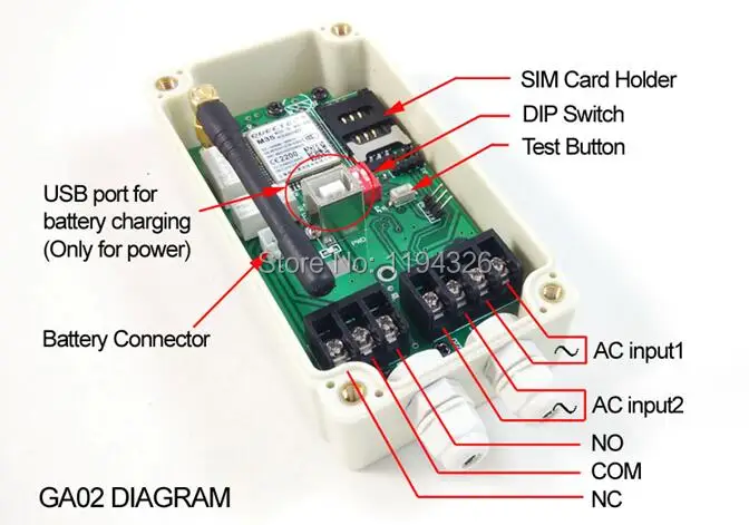 Водонепроницаемый контроллер GSM-бокс 2 входа детектора сигнала тревоги 1 реле выхода для отказа в поддержке переменного тока.