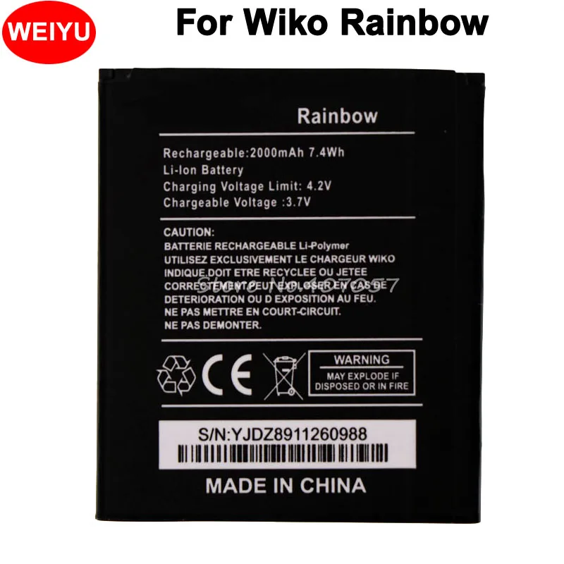 For Wiko RAINBOW Battery 2000mah High Quality Batterie Bateria