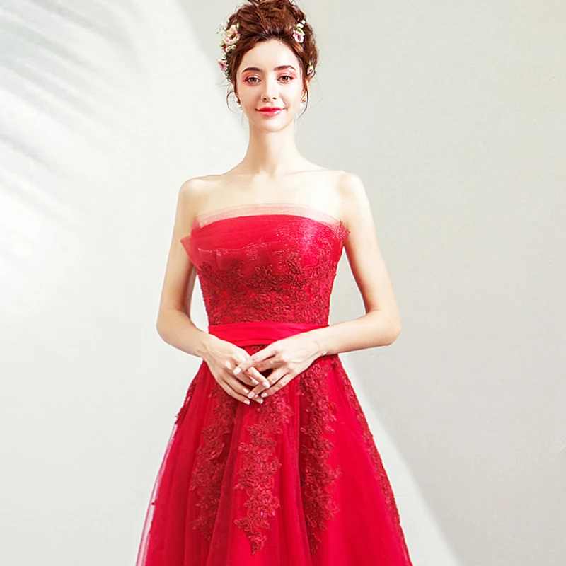 AXJFU Princess red lace evening dress vintage strapless sleeveless red flower bow illusion turkey evening dress 7611
AXJFU Princess red lace evening dress vintage strapless sleeveless red flower bow illusion turkey evening dress 7611