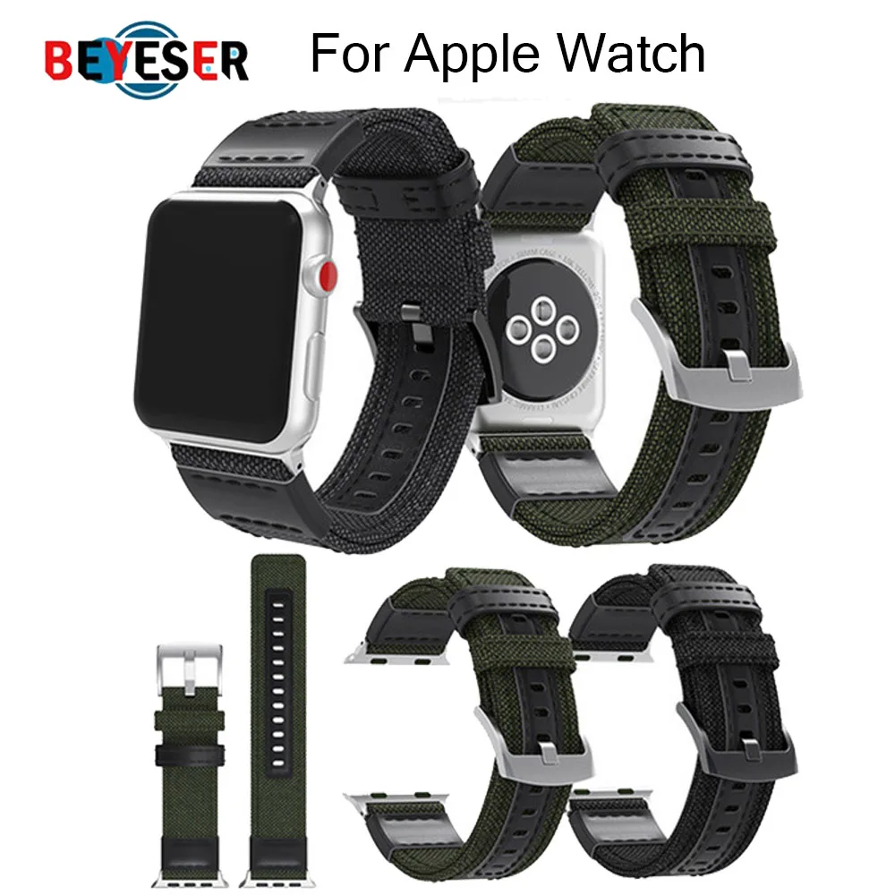 New Woven Nylon +Canvas Loop Band For Apple Watch Series 1 2 3 4 5 bracelet with buckle Watchband 38mm 40mm 42mm 44mm Strap Belt |