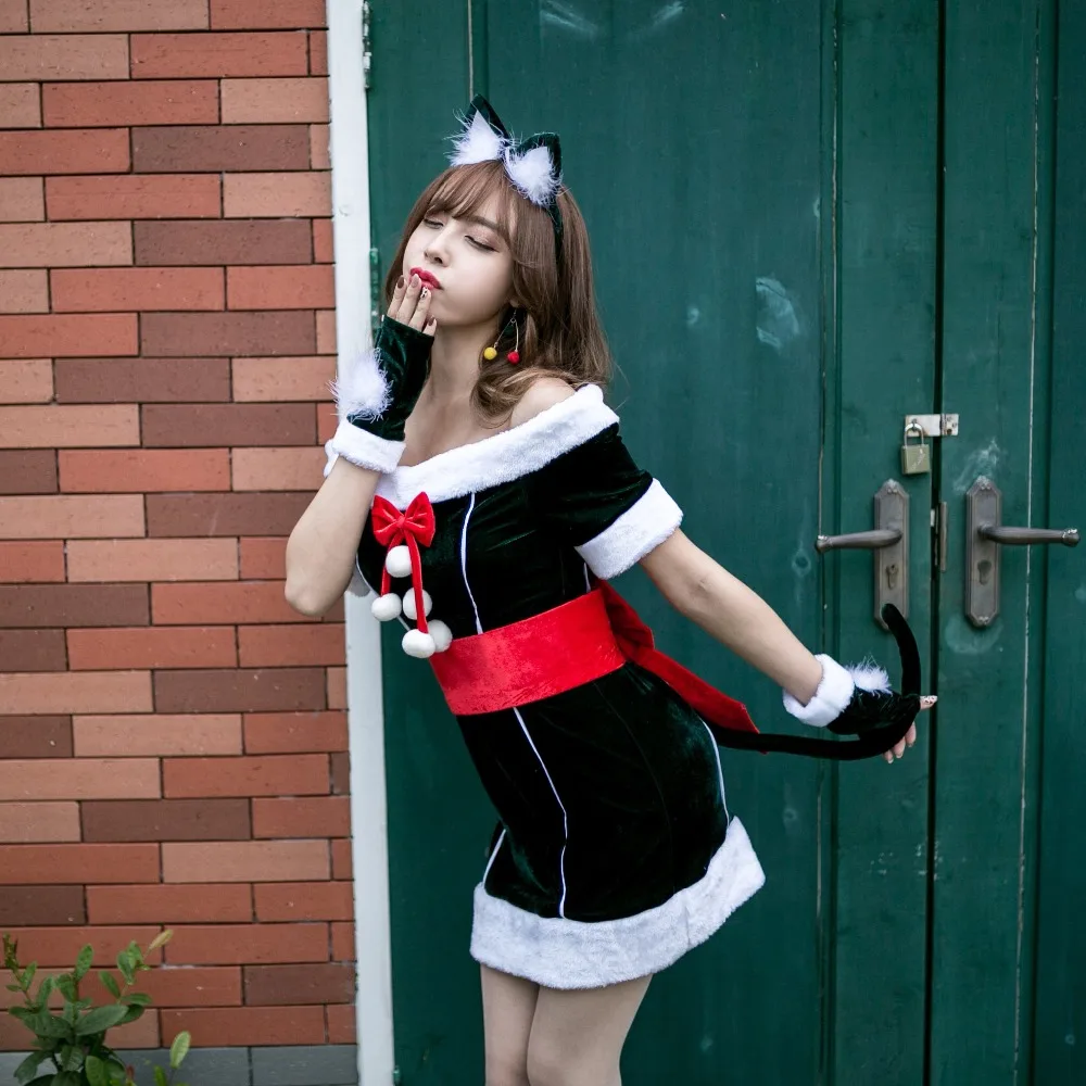 Sexy Cat New Year Christmas Costume for Women Green Sexy Off Shoulder Christmas Dress Female Adult Santa Clause Xmas Cosplay
Sexy Cat New Year Christmas Costume for Women Green Sexy Off Shoulder Christmas Dress Female Adult Santa Clause Xmas Cosplay