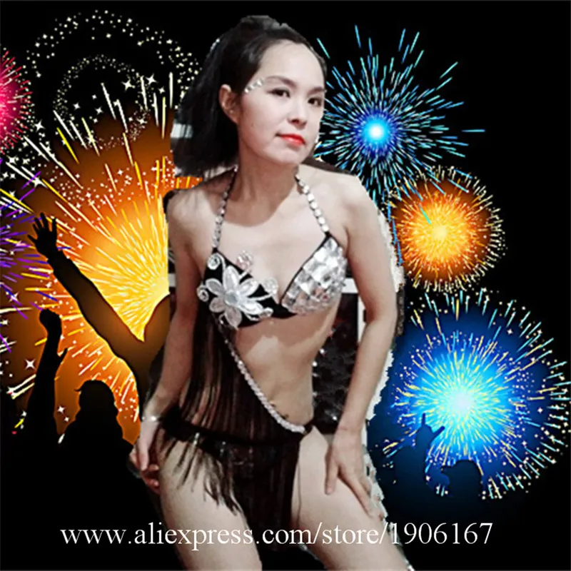 

New Design Bikini Suit Silver Mirror Ballroom Costume DS DJ Stage Performance Sexy Lady Pole Dance Clothes