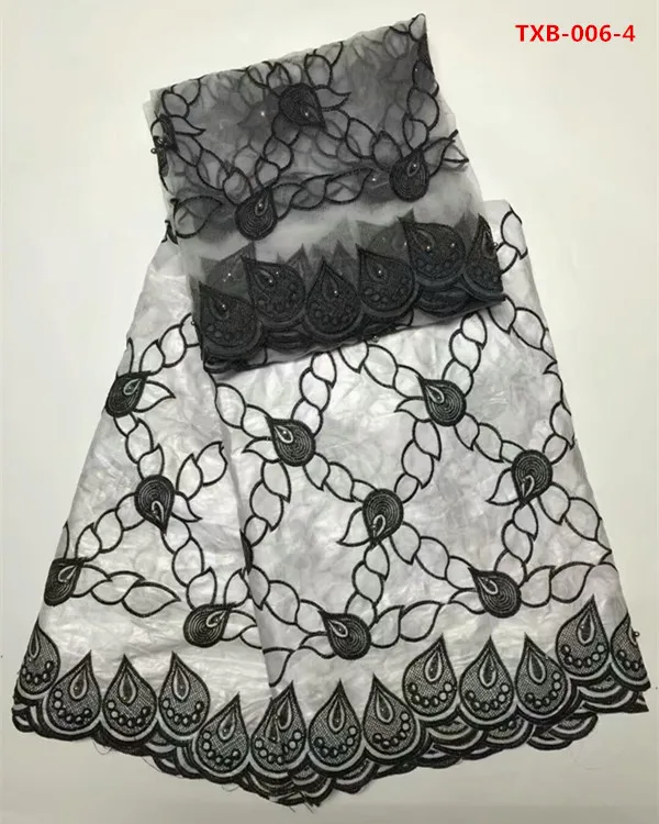 Getzner Brocade Базен Riche в белый и черный 5 ярдов соответствует 2 Африки Тюль Кружева для