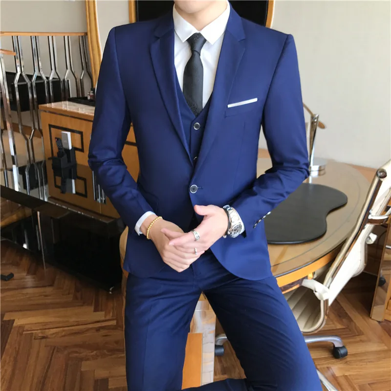 3 Piece Wedding Suits For Men Slim Fit Black Blue Business Formal Blazers Suits Set (Blazer+Vest+Pants)
3 Piece Wedding Suits For Men Slim Fit Black Blue Business Formal Blazers Suits Set (Blazer+Vest+Pants)