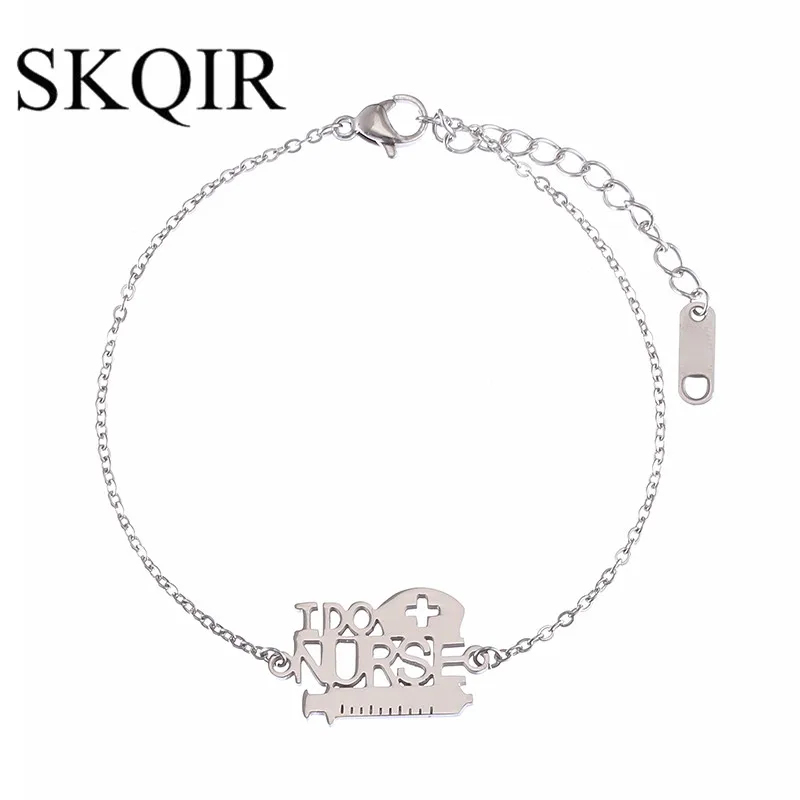 SKQIR Unique Medical Sign Bracelets Jewellry For Women Silver Color Stainless Steel Chain I Do Nurse Doctor Bracelet | Украшения и