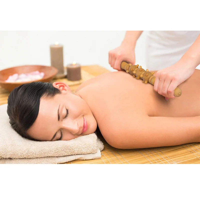 

33cm Wooden Home Spa Relax Muscle Roller Stick Cellulite Blaster Deep Tissue Fascia and Trigger Point Release Self Massage Tool