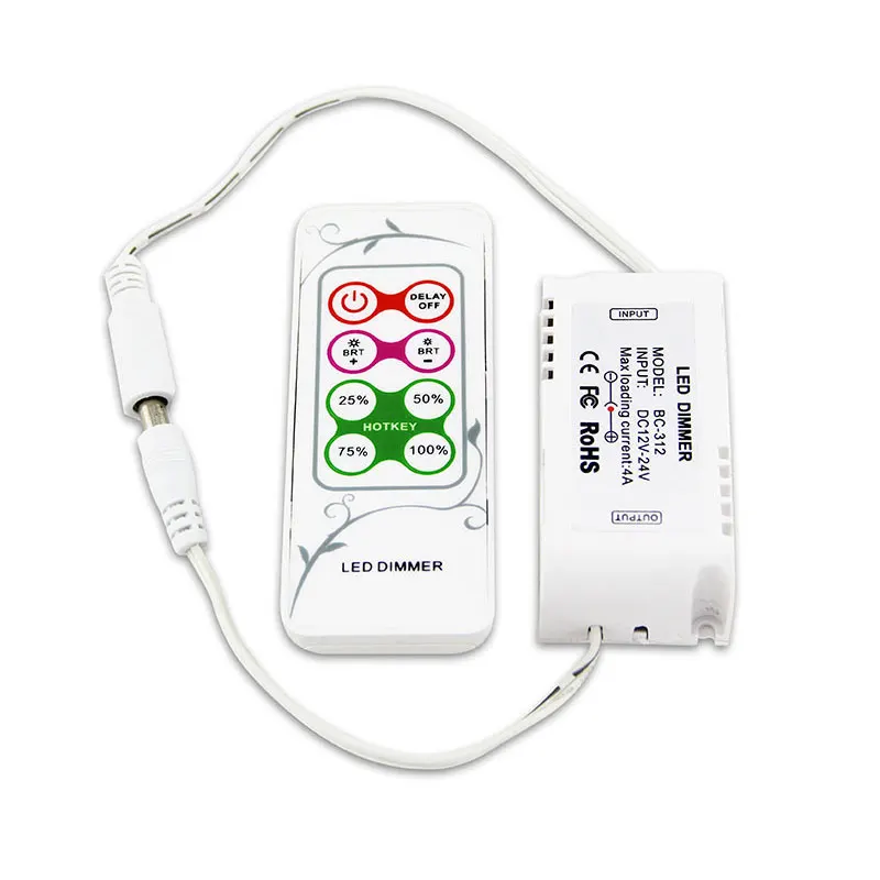 DC12V-24V 4A 48W- 96W Constant Voltage PWM Wireless LED Dimmer Controller w/ RF Remote Control for LED Strip Light Lamp
DC12V-24V 4A 48W- 96W Constant Voltage PWM Wireless LED Dimmer Controller w/ RF Remote Control for LED Strip Light Lamp