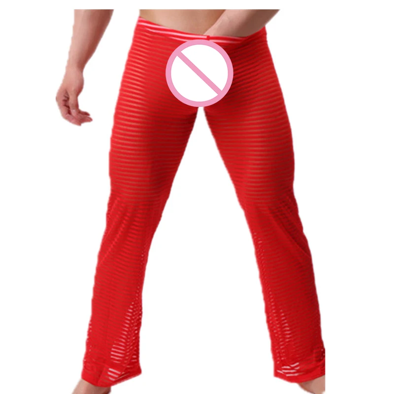 Пикантные мужские прозрачные штаны для сна и отдыха мягкие полосатые Пижамные