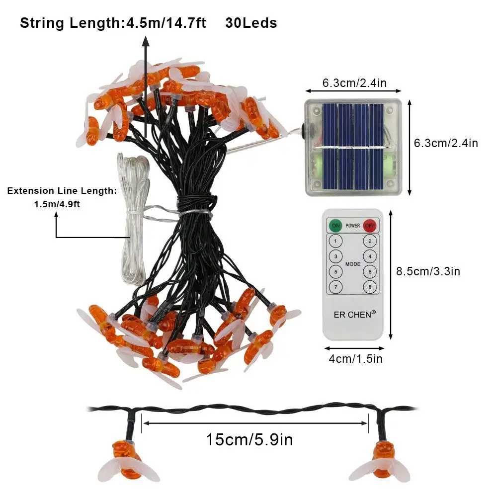 30 Cute Honeybee Remote Control Solar Powered String Lights 15FT 8 Modes Waterproof Fairy Decorative Light for Outdoor, Garden,
30 Cute Honeybee Remote Control Solar Powered String Lights 15FT 8 Modes Waterproof Fairy Decorative Light for Outdoor, Garden,