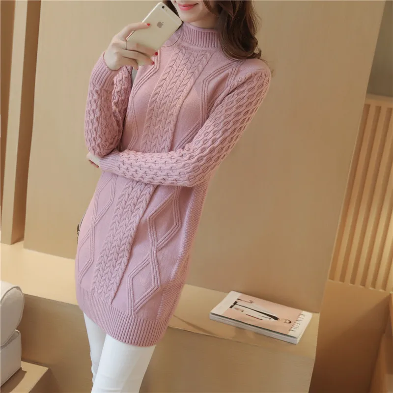 New Autumn 2019 Long Women Knitted Sweater Casual Solid color Plus size winter Sweaters Clothing Fashion pullover Femme 85 | Женская