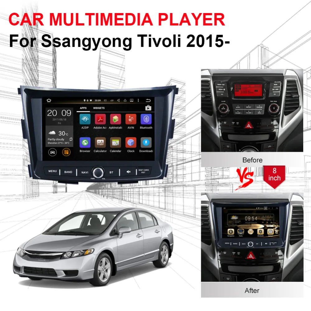 Автомобильный GPS навигатор для SsangYong Tivoli 2015 4 Гб ОЗУ Android 8 0 Восьмиядерный