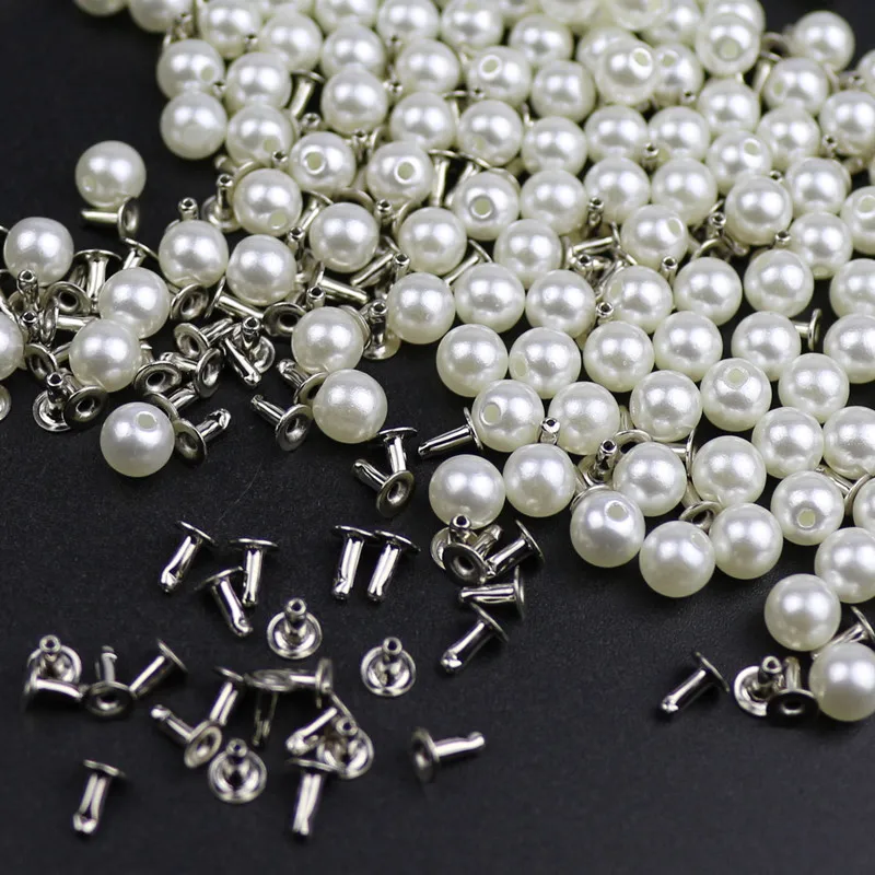 200PC 6MM Imitation Pearl Rivets DIY Garment Accessories Rivet Spikes For Cloth Hat Bag Crafts Decor and Pearls Set |