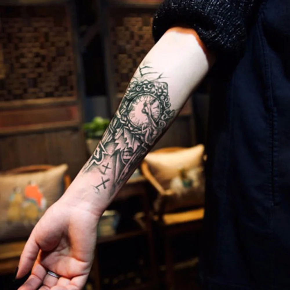 1pc Black 3D Sexy Fake Transfer Tattoo Chest Clock Tatoos For Men Temporary Large Mechanical Arm Tattoo Sticker Women
1pc Black 3D Sexy Fake Transfer Tattoo Chest Clock Tatoos For Men Temporary Large Mechanical Arm Tattoo Sticker Women