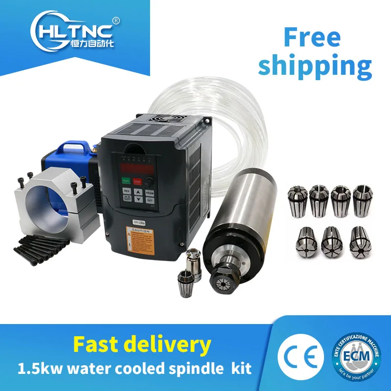 1500W 110v/220v/380V water cooled cnc spindle motor+ HY VFD/ inverter+water pump+80mm bracket+1SET ER11 for CNC milling machine
1500W 110v/220v/380V water cooled cnc spindle motor+ HY VFD/ inverter+water pump+80mm bracket+1SET ER11 for CNC milling machine