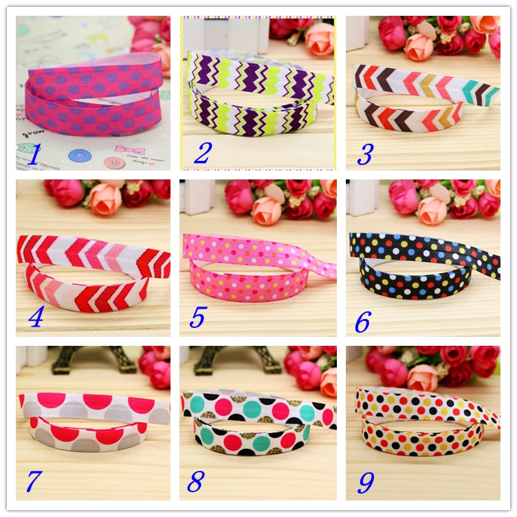 

5/8'' Free shipping Fold Elastic FOE polka dots chevron printed headband headwear hairband diy decoration wholesale OEM S123