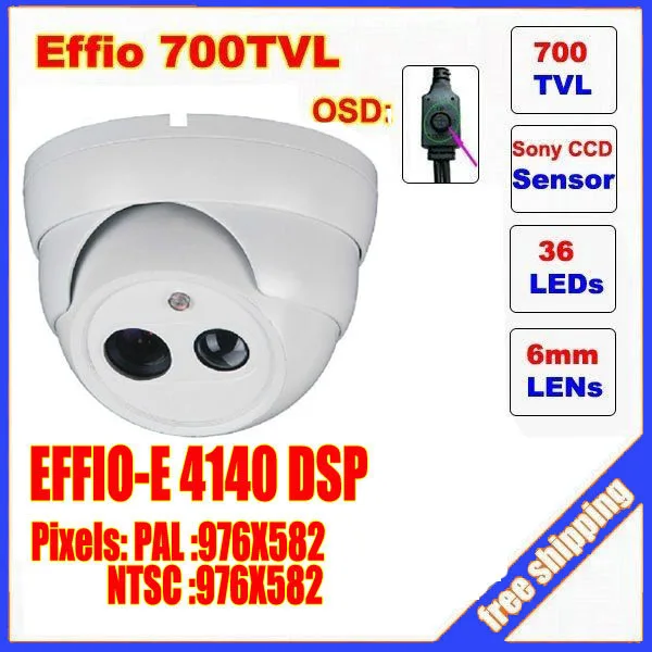 

Security 1/3" Sony Effio CCD 700TVL OSD menu Single Lamp Array LED indoor dome camera IR 30m CCTV camera C220H