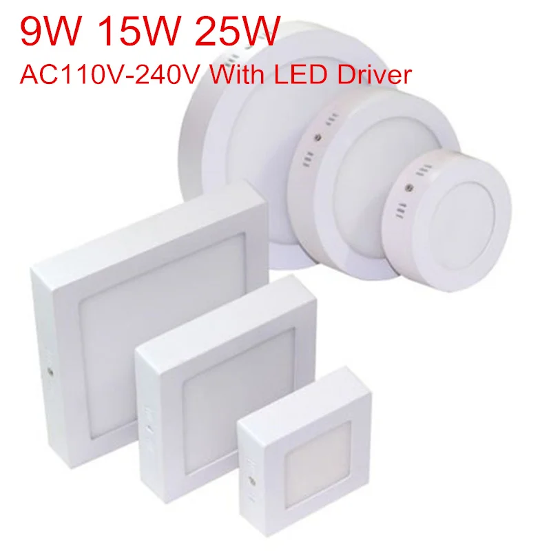 

9W 15W 25W Surface Mounted LED Ceiling Lamp 3000K 4000K 6000K Round/Square LED Panel Downlights for Bathroom Lighting AC85-265V