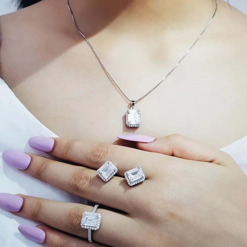 Luxury 925 Sterling Silver cushion zircon jewelry set for Wedding African Bridal wholesale christmas party gift for women
Luxury 925 Sterling Silver cushion zircon jewelry set for Wedding African Bridal wholesale christmas party gift for women