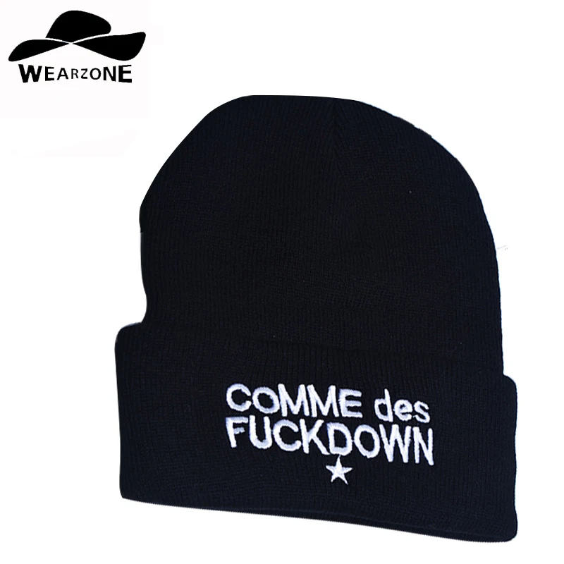 

GD Same Paragraph Winter Women Men Skullies Beanie Female Hiphop Knitted Hats Gorros Bonnets COMME Des FUCKDOW Letter Embroidery