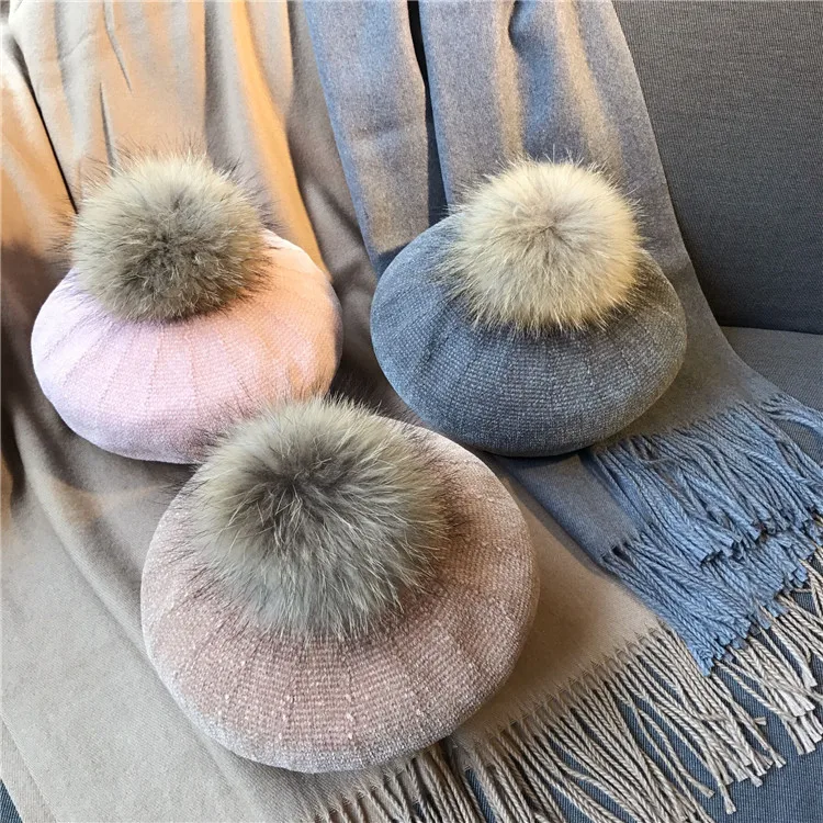 GZ001 Winte Women Wool Knitted Beret Natural Raccoon Fox Fur Pompom Hat Solid Beret Cap Pom pom Hat Casquette
GZ001 Winte Women Wool Knitted Beret Natural Raccoon Fox Fur Pompom Hat Solid Beret Cap Pom pom Hat Casquette