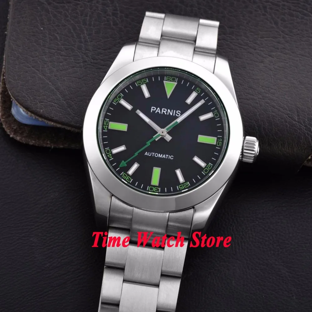 Parnis 40 мм черный циферблат зеленые светящиеся знаки flash hand sapphire glass MIYOTA автоматические мужские часы 206 relogio masculino
Parnis 40 мм черный циферблат зеленые светящиеся знаки flash hand sapphire glass MIYOTA автоматические мужские часы 206 relogio masculino