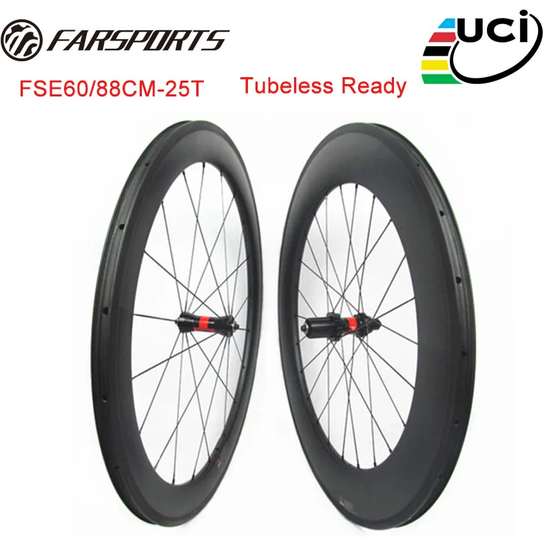 700C Farsports carbon wheelsets TT road bicycle carbon clincher wheelset 60mm 88mm Sapim spokes and DT 240 hub 36 ratechets
700C Farsports carbon wheelsets TT road bicycle carbon clincher wheelset 60mm 88mm Sapim spokes and DT 240 hub 36 ratechets
