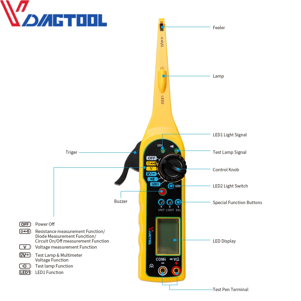 VDIAGTOOL многофункциональный автоматический тестер цепи мультиметр с лампой 4 в 1