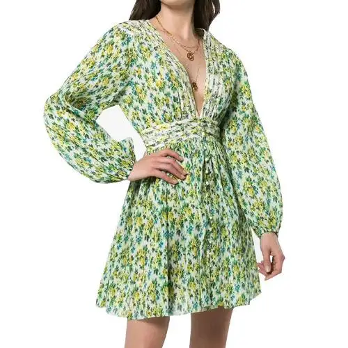 Autumn Lemonade Acid Floral print developed Green Mini Dress Women Deep sexy v-neck pleated Accordion fold design Clothing
Autumn Lemonade Acid Floral print developed Green Mini Dress Women Deep sexy v-neck pleated Accordion fold design Clothing
