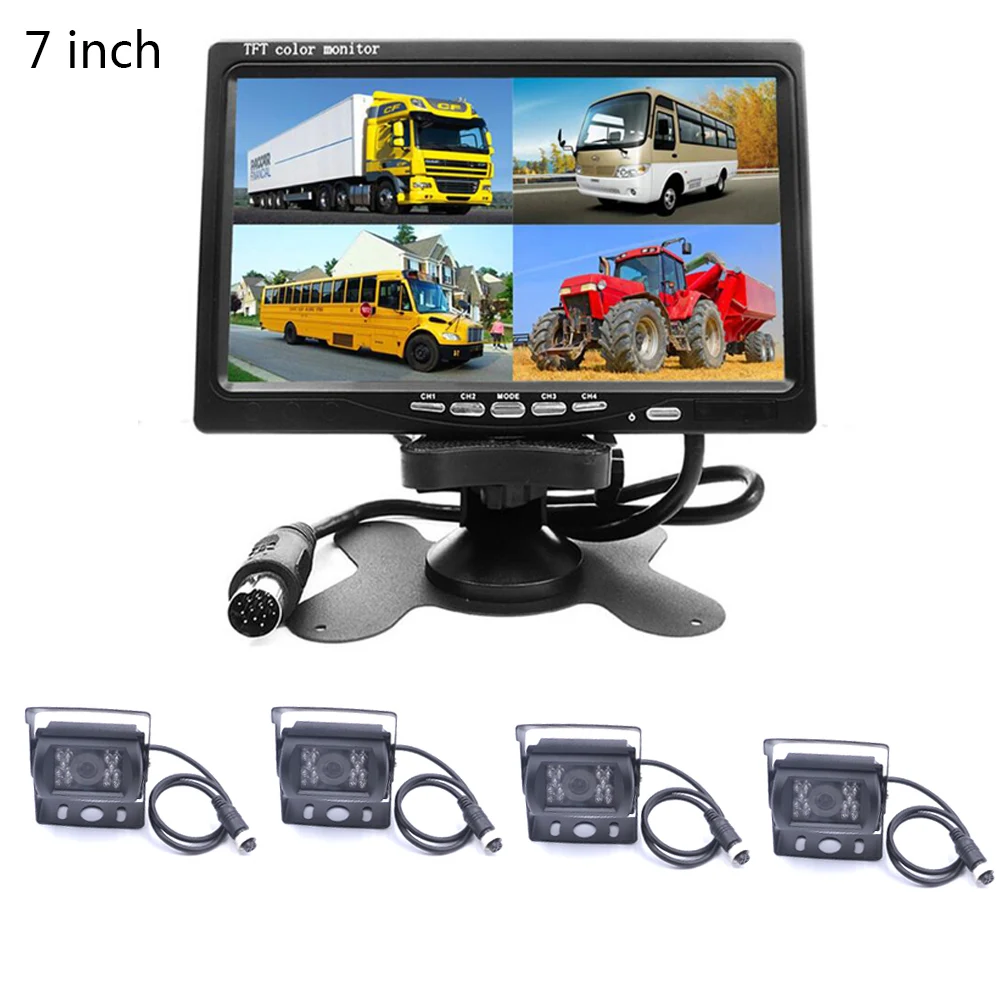 7 inch HD Quad Split Monitor for Truck 4CH Video Input Parking Dashboard With Night Vision Backup Camera Remote Control
7 inch HD Quad Split Monitor for Truck 4CH Video Input Parking Dashboard With Night Vision Backup Camera Remote Control