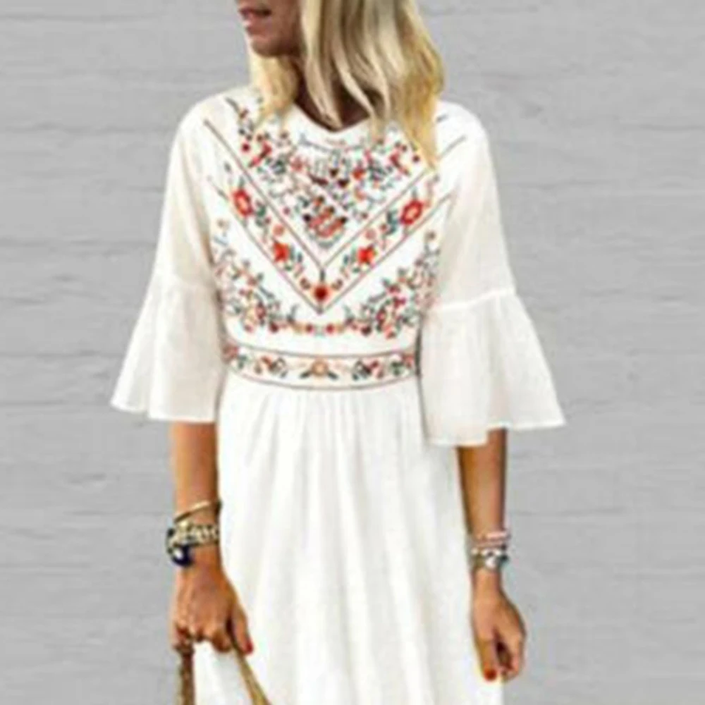 Summer Dress Mid-Sleeve Printed Splicing A-line Casual Elegant Dresses Cotton Ruffle Sleeve V Neck European American White Black
Summer Dress Mid-Sleeve Printed Splicing A-line Casual Elegant Dresses Cotton Ruffle Sleeve V Neck European American White Black