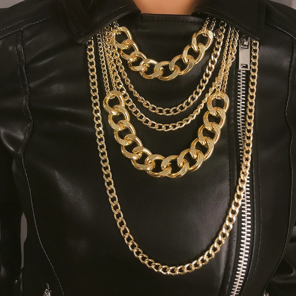 Женское многослойное ожерелье с кулоном винтажное из толстой цепи золотистого