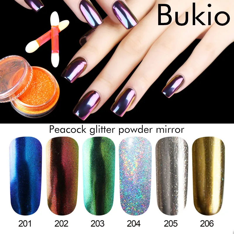 Bukio Dip порошок для ногтей Блестящий Блеск хлопья дизайна зеркальный эффект Гель
