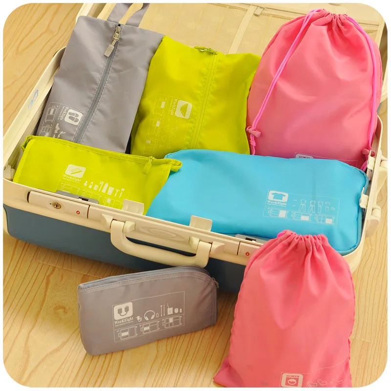7pcs/set luggage organizer polyester portable travel partition pouch storage bags packing cubes Travelling Bags
