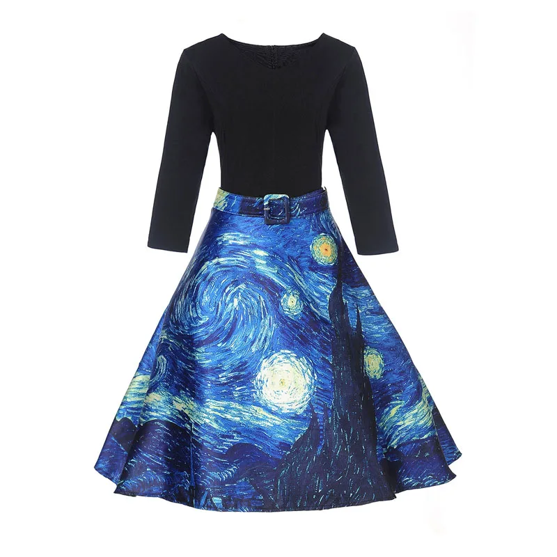 Vintage Dress High Waist Work Wear Midi Dress Womens Van Gogh Painting Clouds Printing Jupe Femme Saias
Vintage Dress High Waist Work Wear Midi Dress Womens Van Gogh Painting Clouds Printing Jupe Femme Saias