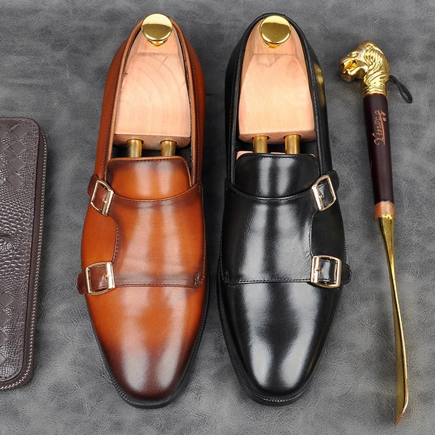 High Quality Formal Dress Men's Monk Straps Oxfords Shoes Retro Genuine Leather Pointed Toe Goodyear Wedding Party Flats AM202
High Quality Formal Dress Men's Monk Straps Oxfords Shoes Retro Genuine Leather Pointed Toe Goodyear Wedding Party Flats AM202