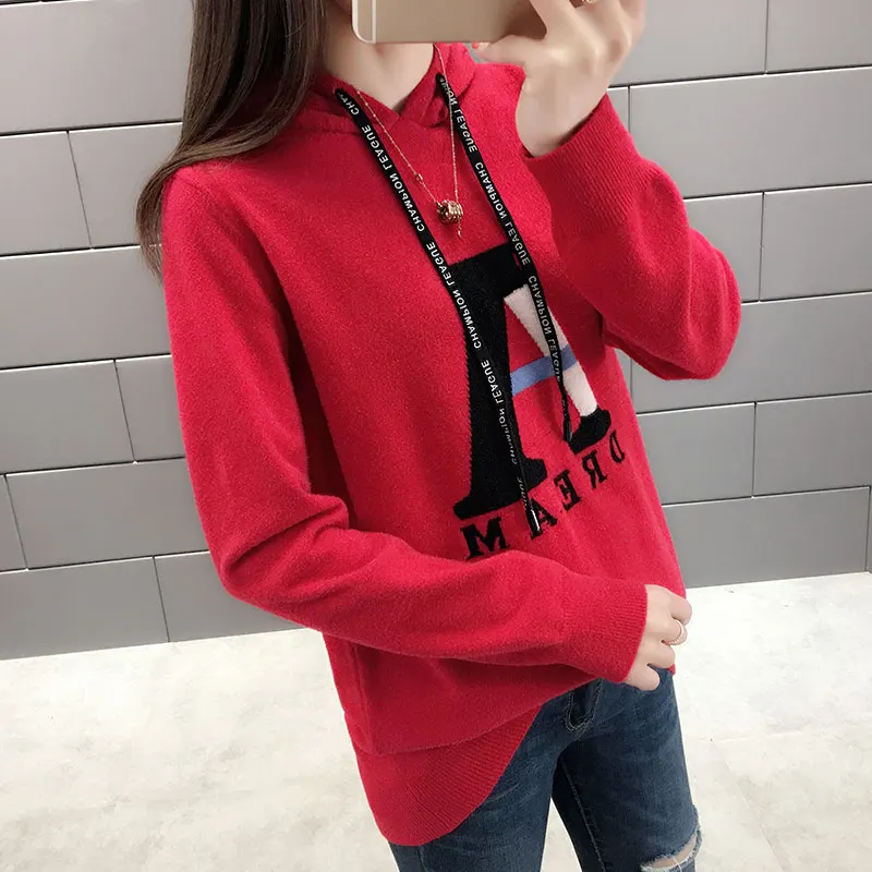 2019 New Fashion Autumn and Winter Women's Hooded Sweater letter Female Spring Long Sleeve Knitwear Students Knitted Tops YF169
2019 New Fashion Autumn and Winter Women's Hooded Sweater letter Female Spring Long Sleeve Knitwear Students Knitted Tops YF169