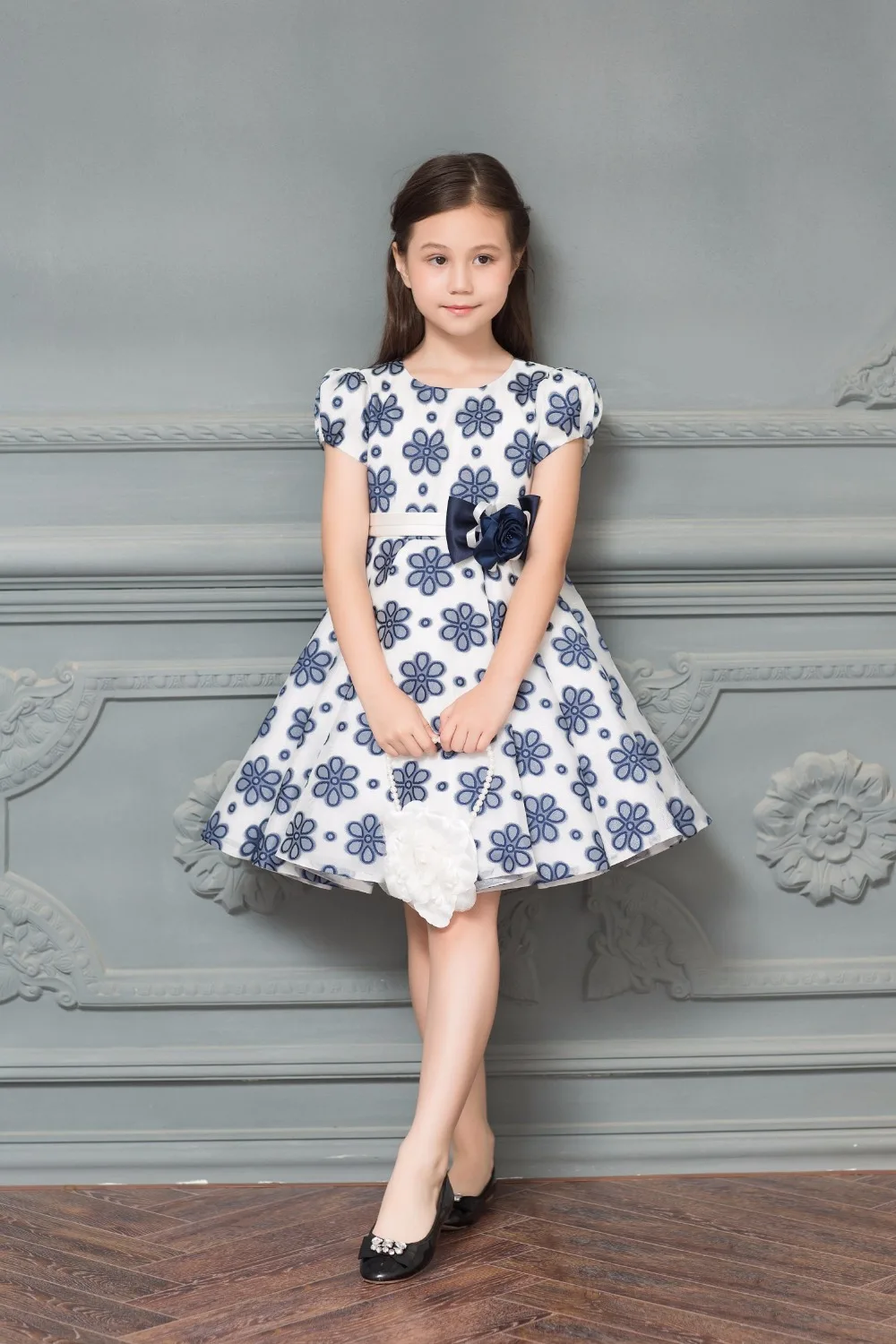 Elegant Organza Flower Pattern Bow Sash A-line Girl Dresses for Wedding Casual Wear Prom Party Girls | Свадьбы и торжества