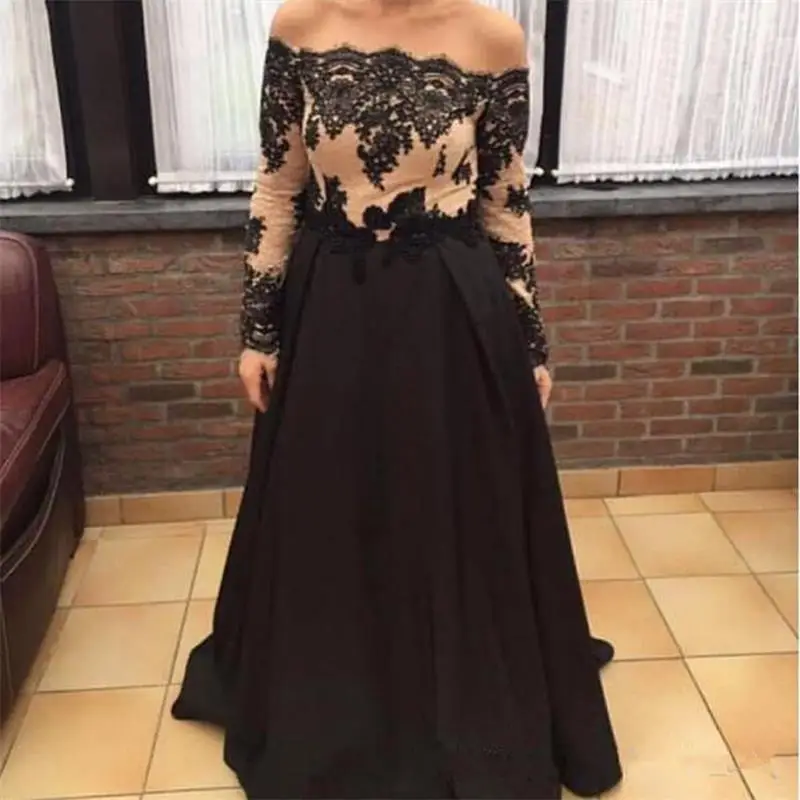 Off The Shoulder Prom Dresses 2023 New Long Sleeve Black Lace Applique A Line Formal Evening Party Gowns
Off The Shoulder Prom Dresses 2023 New Long Sleeve Black Lace Applique A Line Formal Evening Party Gowns