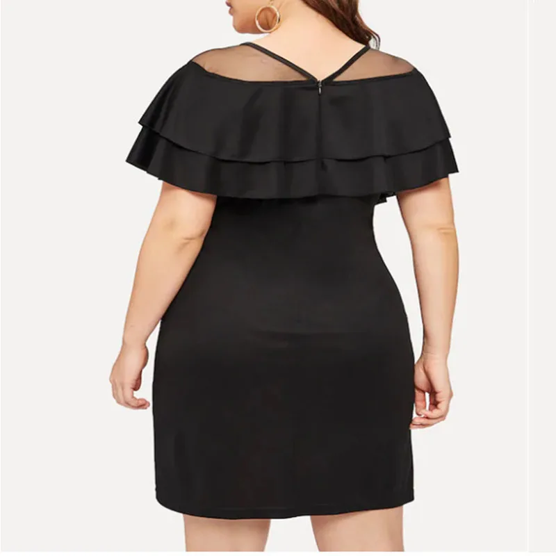 Big Size 2019 New Women's Solid Color Cascading Ruffled Sleeve Stitching Mesh Dress Round Neck Loose Party Casual Sexy Dress
Big Size 2019 New Women's Solid Color Cascading Ruffled Sleeve Stitching Mesh Dress Round Neck Loose Party Casual Sexy Dress