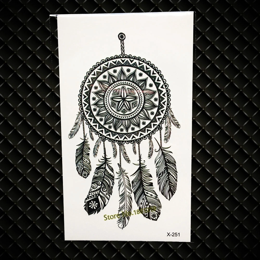 

Fashion Black Dream Catcher Temporary Tattoos Women Body Arm Flash Tattoo Stickers GH003 Henna Fake Tattoo Dreamcatcher Stickers