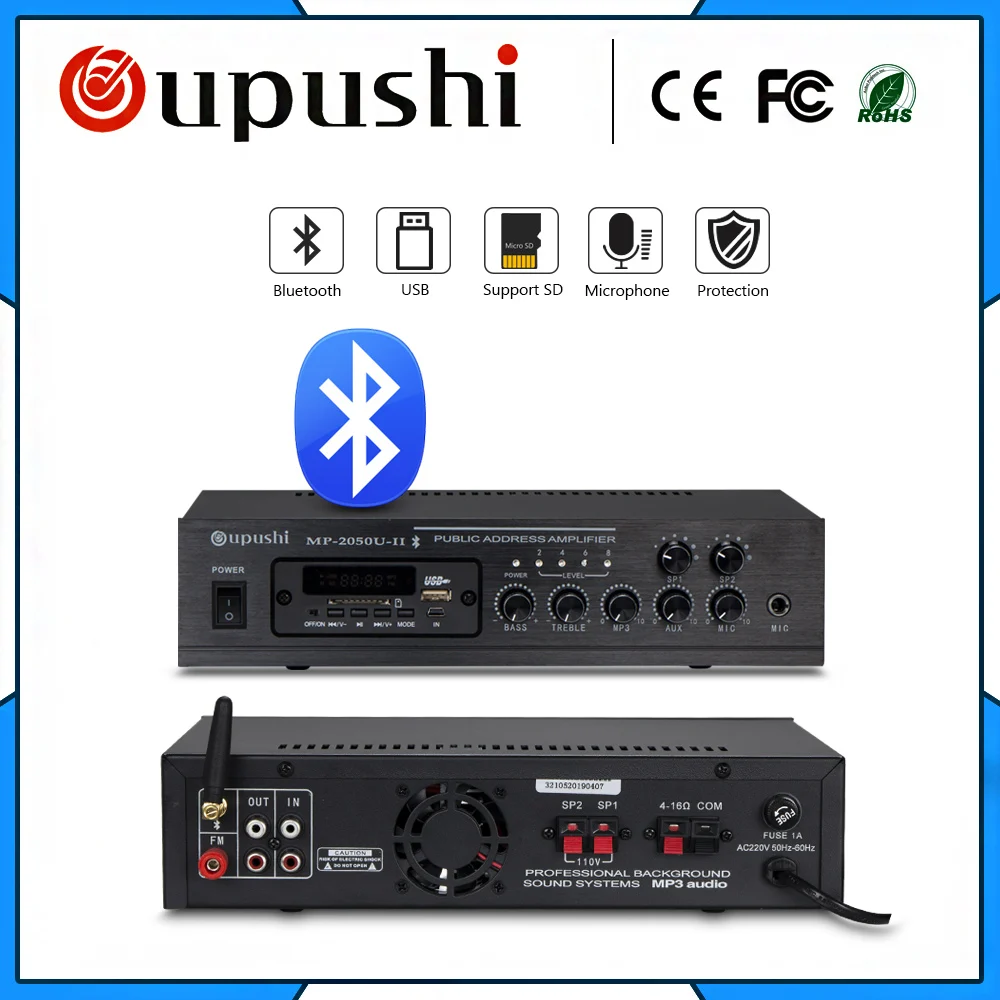 OUPUSHI MP-2050U MP-2080U 60 Watt 80W Amplifier with FM Bluetooth Digital Signal USB
OUPUSHI MP-2050U MP-2080U 60 Watt 80W Amplifier with FM Bluetooth Digital Signal USB