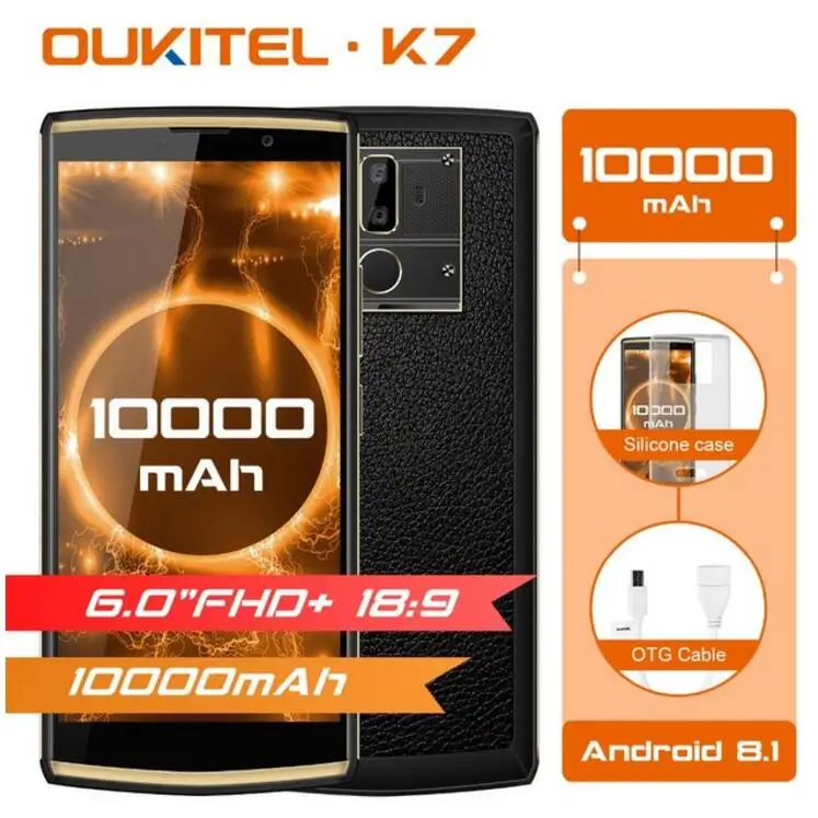 OUKITEL K7 6 0 "FHD + 18:9 Экран MT6750T Octa Core мобильный телефон 4 GB 64 Android 8 1 OTG 10000 mAh 13MP двойной