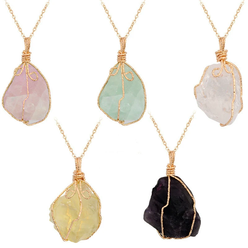 Handmade Irregular Natural Stone Crystal Pendant Necklace Wire Wrapped Quartz Gold Chain Necklaces Bohemian Jewelry for Women
Handmade Irregular Natural Stone Crystal Pendant Necklace Wire Wrapped Quartz Gold Chain Necklaces Bohemian Jewelry for Women