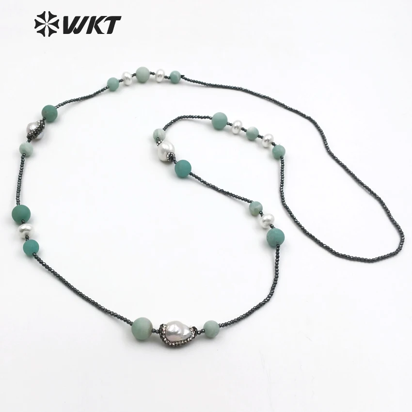 WT-NV215 Fashion Hematite Necklace Amazonite Beads And Random Pearl With Rhinestone Pave Women Handmade Necklace Jewelry
WT-NV215 Fashion Hematite Necklace Amazonite Beads And Random Pearl With Rhinestone Pave Women Handmade Necklace Jewelry