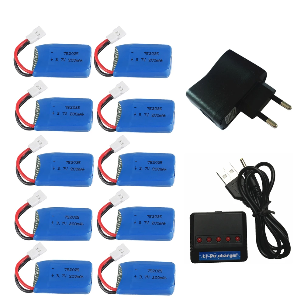 

for Syma X11 X4 X13 3.7V 200mAh 20C Battery 10pcs With 5 in 1 USB Charger Set For Syma X4 X13 Quadcopter Helicopters RC Parts