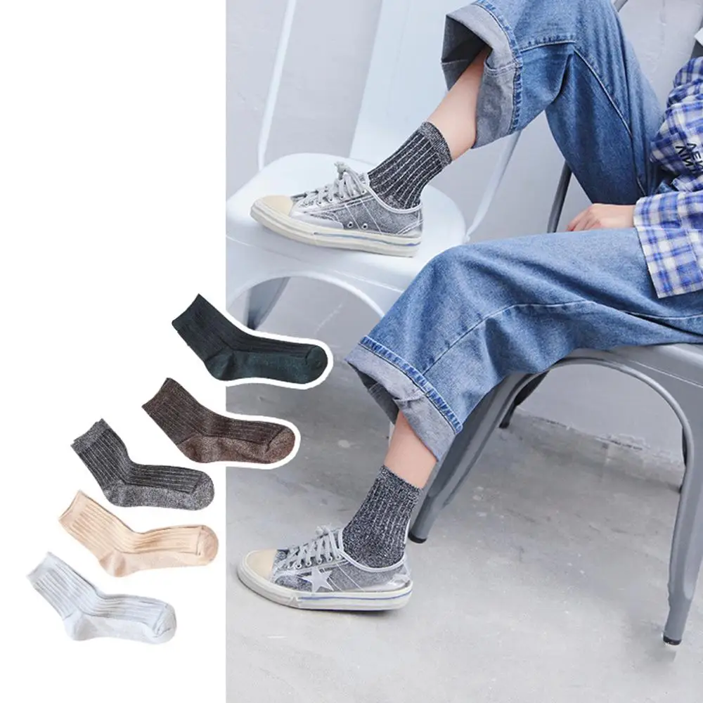 Women Girls Vintage Ribbed Knitted Vertical Stripes Long Crew Socks Glitter Sequins Metallic Solid Color Nylon Silky Harajuku
Women Girls Vintage Ribbed Knitted Vertical Stripes Long Crew Socks Glitter Sequins Metallic Solid Color Nylon Silky Harajuku